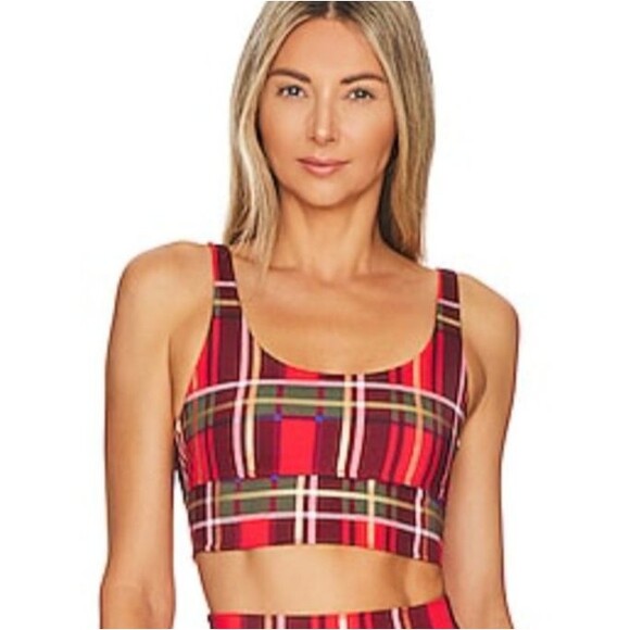 BEACH RIOT Leah Top Sports Bra Womens Small Plaid Print Unpadded Wireless - Picture 1 of 7